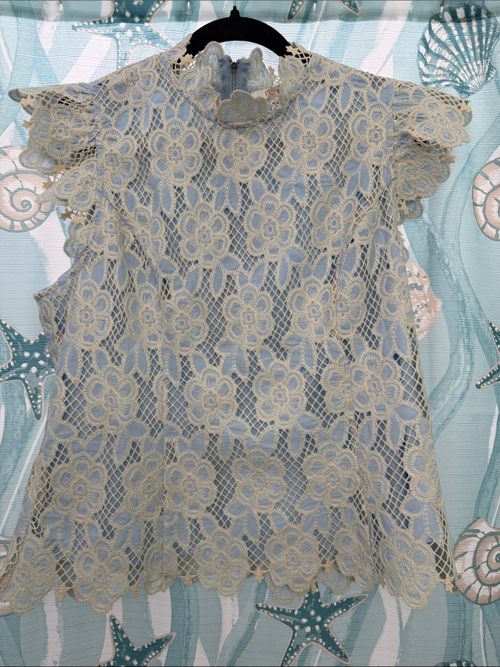 Pastels Cream Floral Crochet Lace Shell Blouse